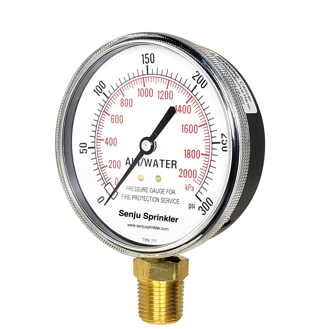 Senju Sprinkler Pressure Gauge 3.5", 300PSI 1/2"NPT