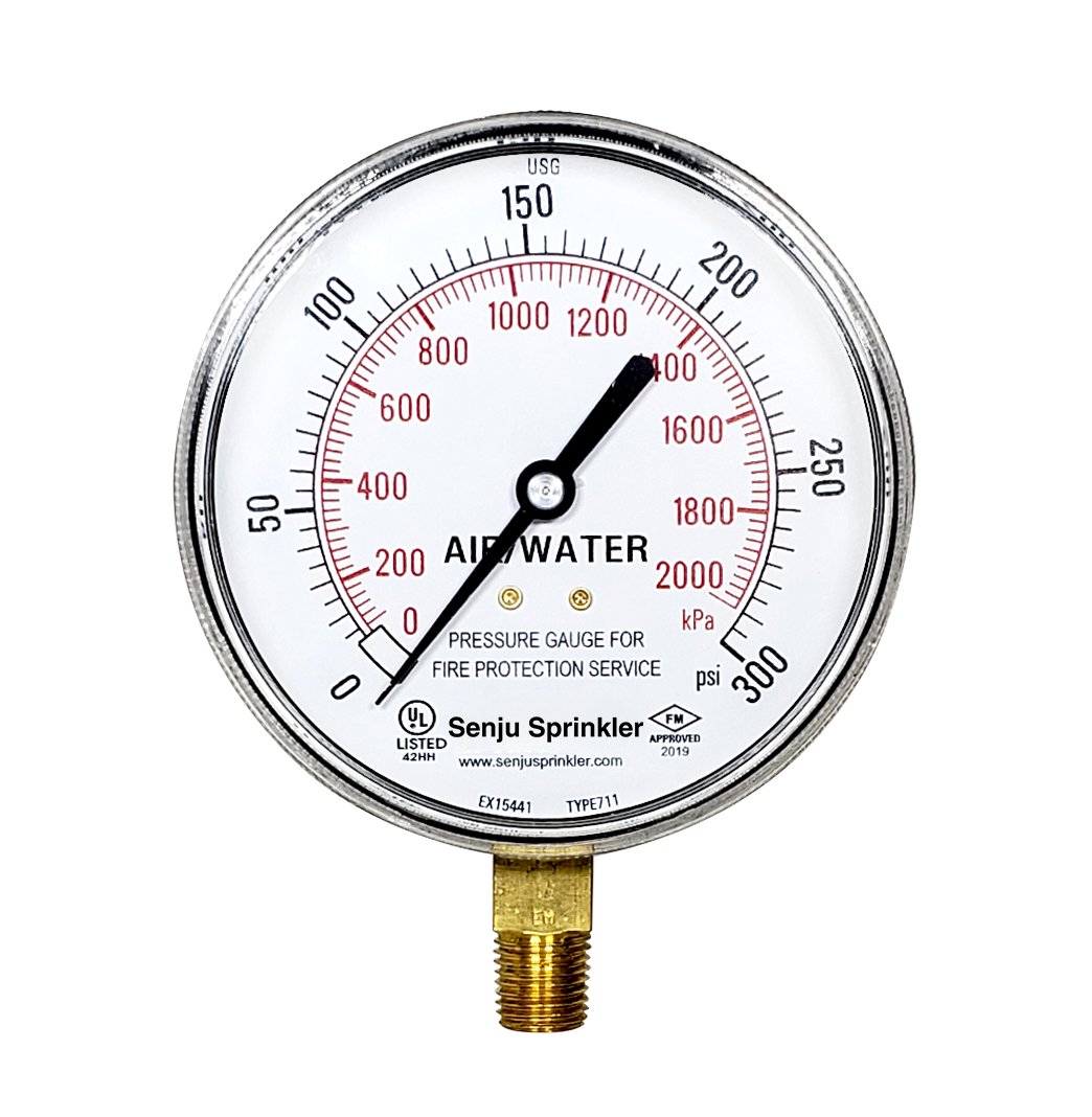 Senju Sprinkler Pressure Gauge 3.5", 300PSI 1/4"NPT (UL/FM)